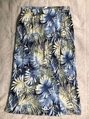 Vintage Coastal Grandma Soft Works Montreal Tropical Print Midi Skirt Beach